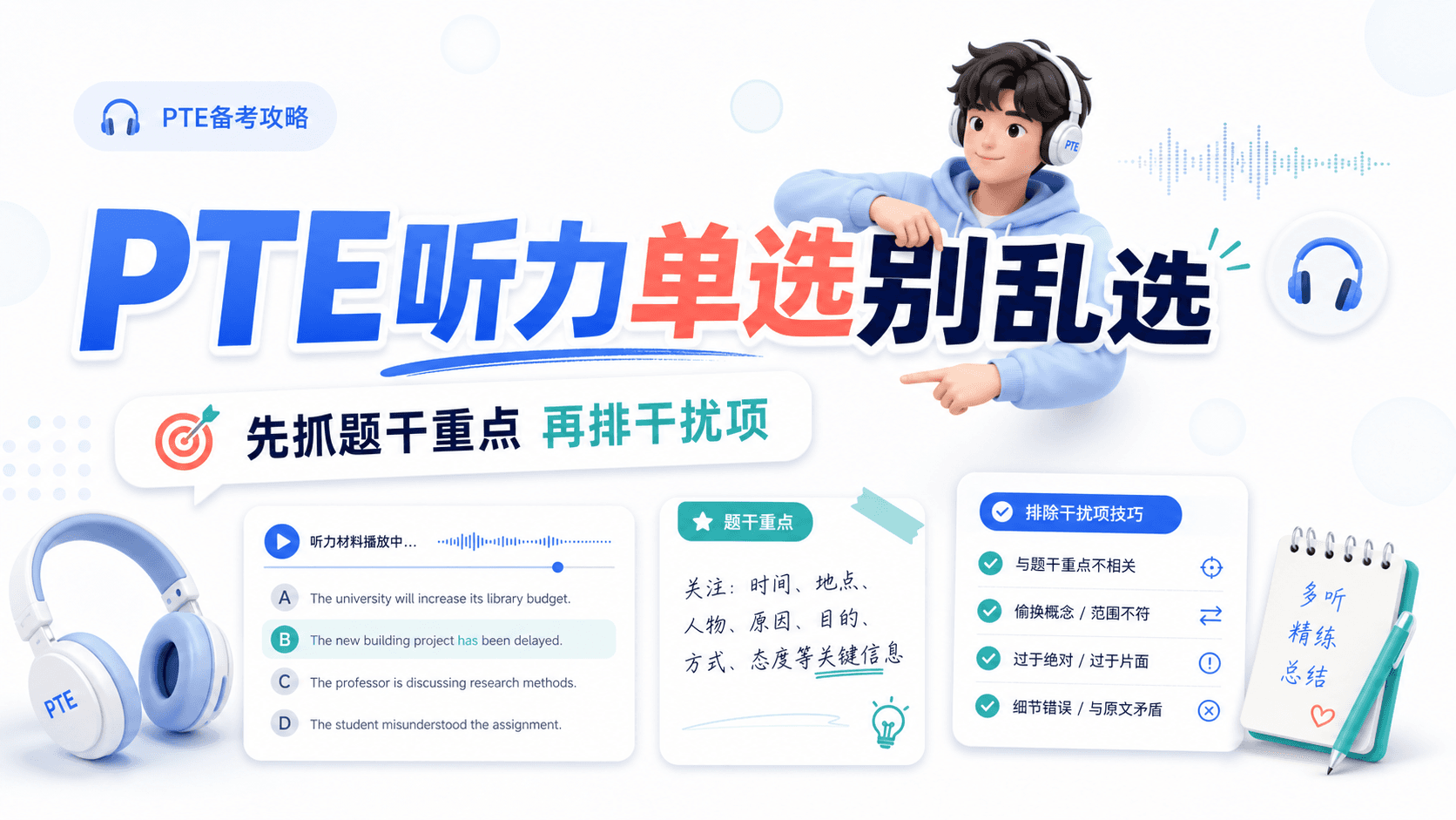2026年PTE听力单选总是听懂了还选错先抓题干重点再排干扰项