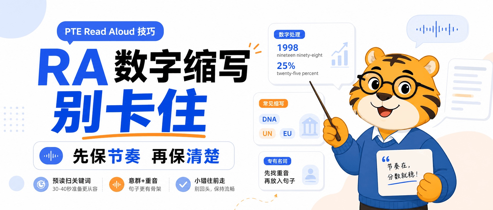 PTE朗读RA遇到数字缩写专有名词别卡住先保节奏就会稳2026