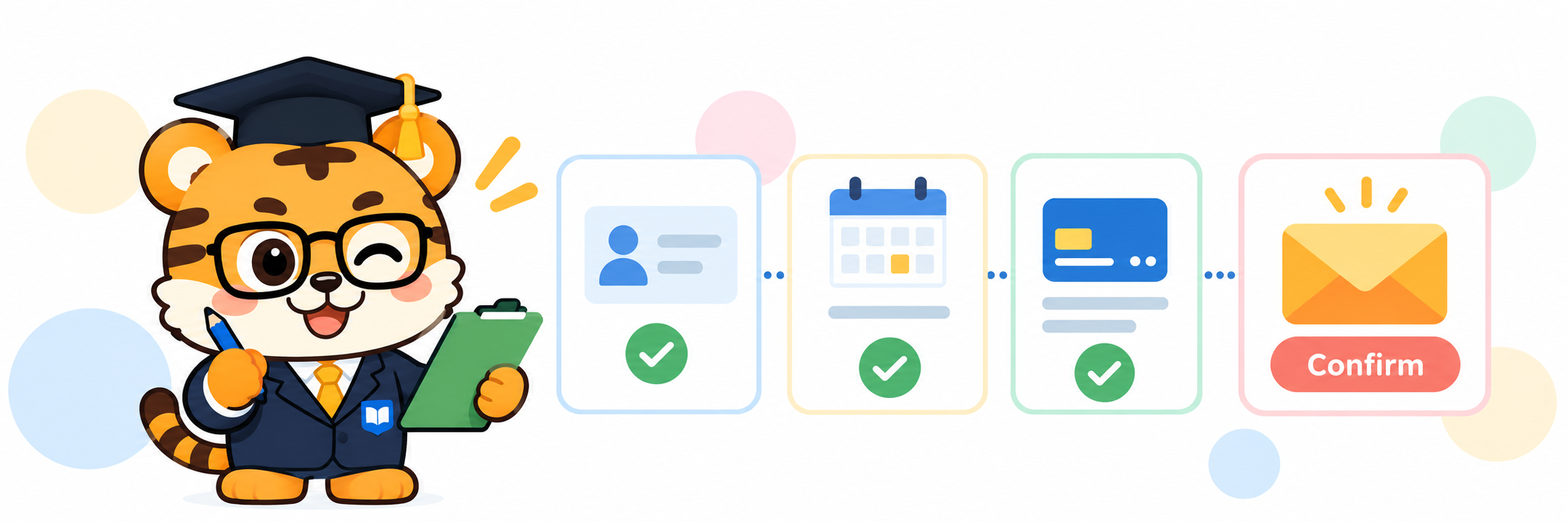 Review the identity details, order, and booking confirmation